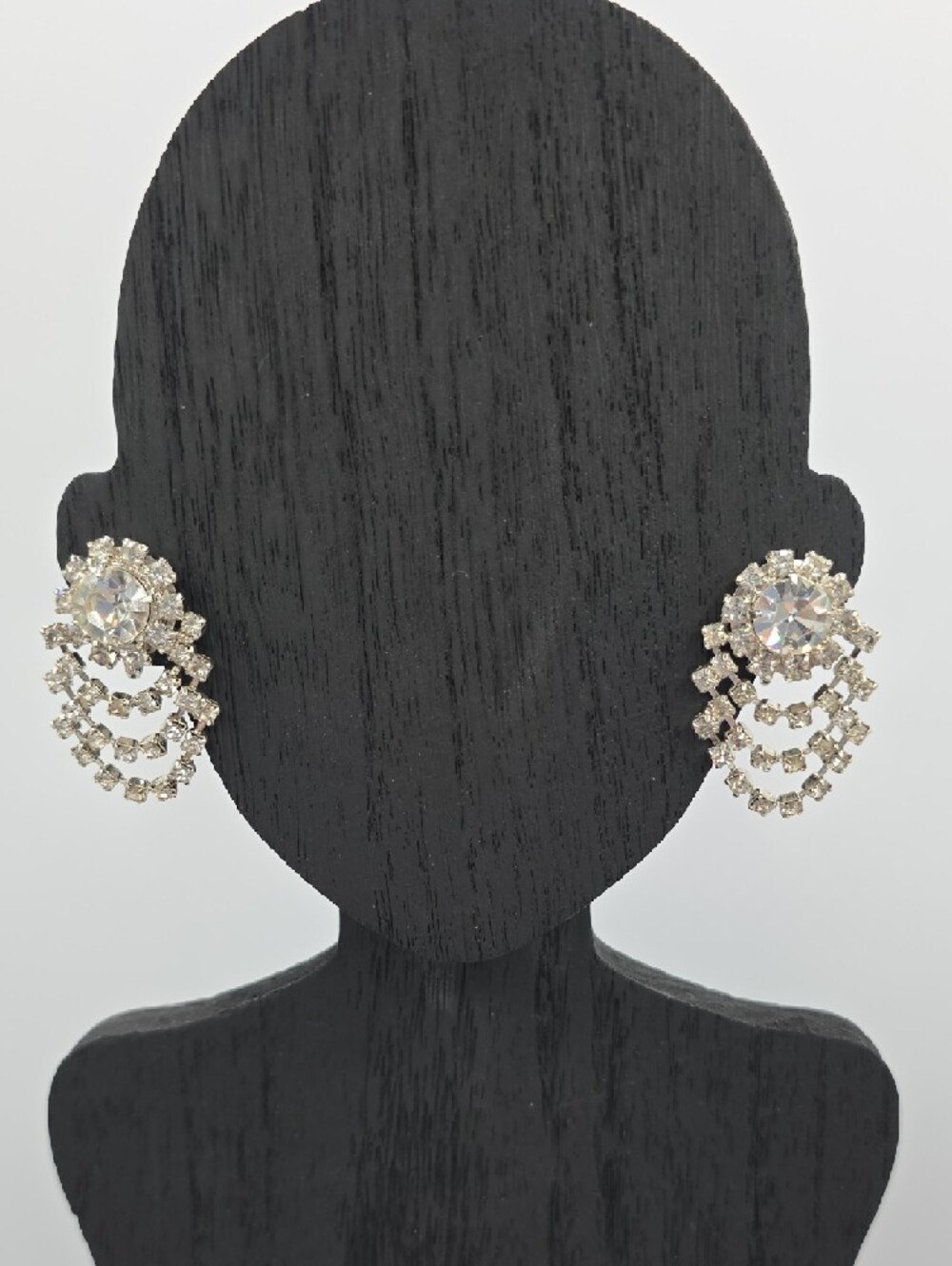 Crystal Chandelier Drop Silver Tone Screwback Earrings